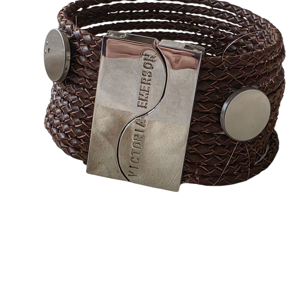 Victoria Emerson Brown Leather Bracelet with gold tones magnetic clasp